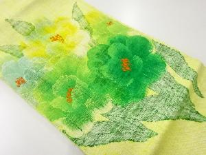リサイクル　手織り真綿紬草花模様織出し名古屋帯